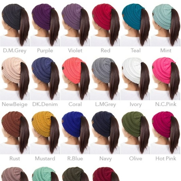 CC Ponytail Beanie Hat Messy Bun New Candy Pink - Picture 2 of 2